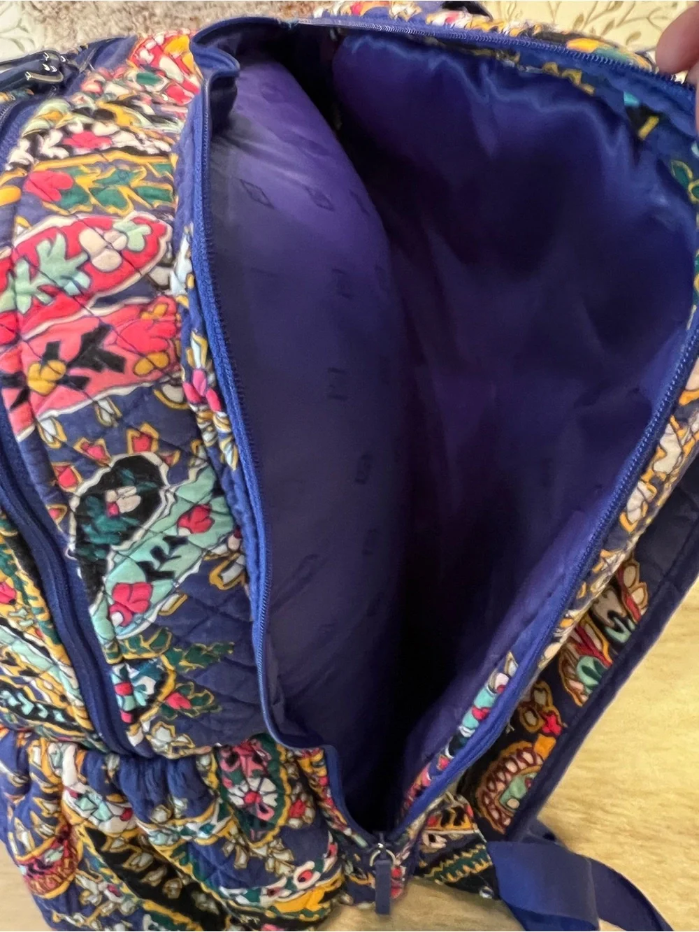 VERA BRADLEY Romantic Paisley 2018 Iconic XL Campus Backpack Blue Yellow Laptop